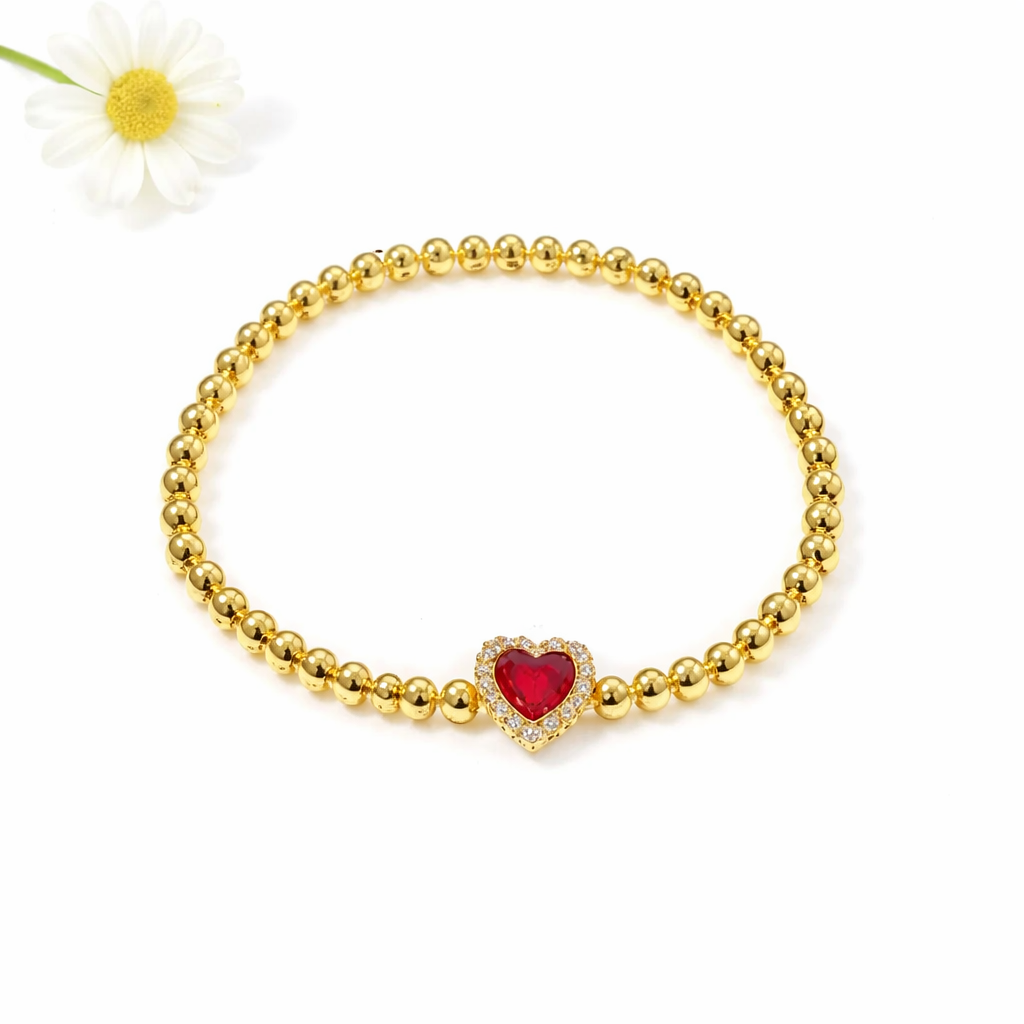 Copper Beads Heart Shape Full Diamond Bracelet For Women