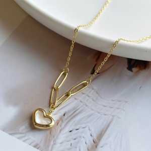 Amby Jewelry Heart Shaped with White Rhodium Enamel Necklace