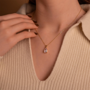 Birthstone Pendant Necklace with Dainty Paperclip Chain