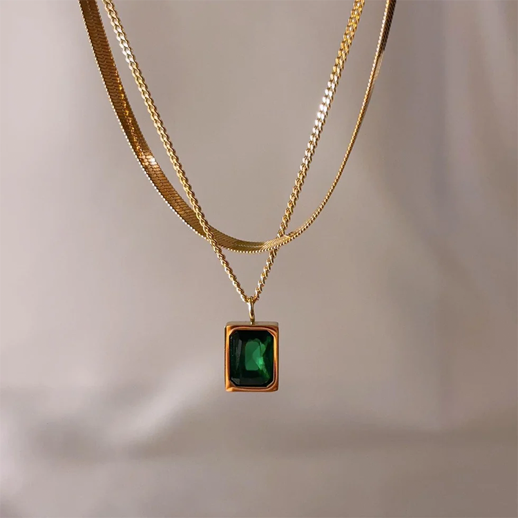 Emerald Herringbone Necklace