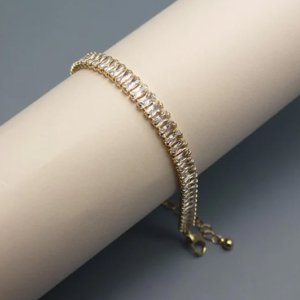 Oro Laminado Gold Filled Baguette CZ Tennis Bracelet