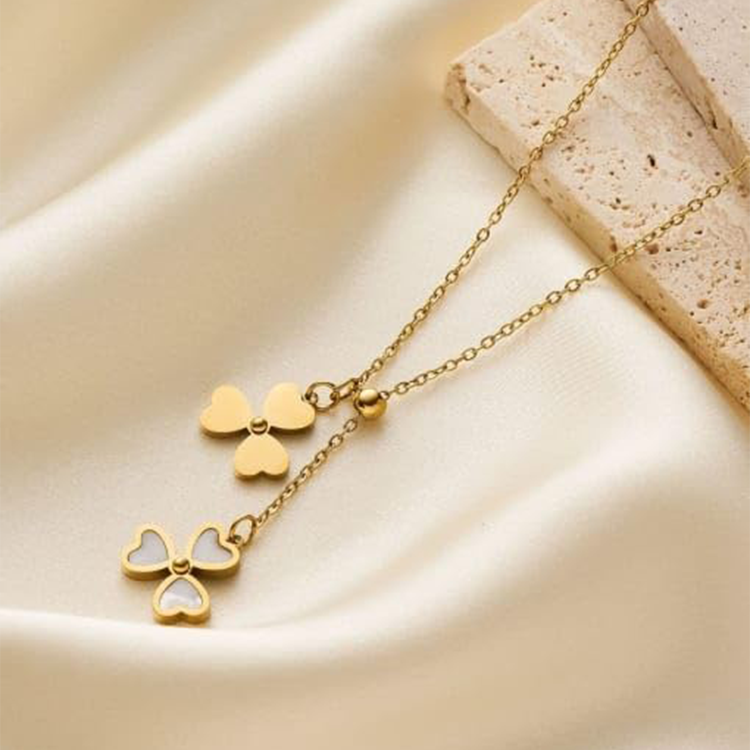 Stainless Steel Heart Flower Necklace – Tassel Chain Charm Pendant