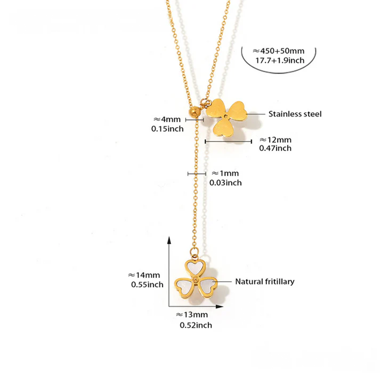 Stainless Steel Heart Flower Necklace – Tassel Chain Charm Pendant