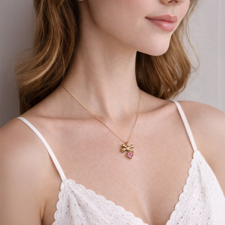 Golden Bow & Gemstone Pendant